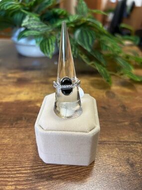 Bomb Party OG Black Onyx & Rhodium Ring, Size 7